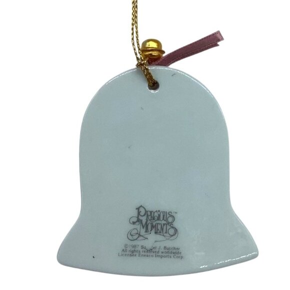 Vtg 1987 Precious Moments Merry Christmas Teacher Bell Ornament Porcelain 2.5" - Picture 2 of 3